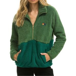 Aviator Nation Green Teddy Jacket Plush Fleece High Collar. Unisex